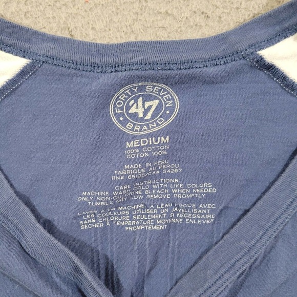 St Louis Blues Shirt Womens Medium Blue White Henley Vneck 3/4 Sleeve‎ Tee - Picture 2 of 10